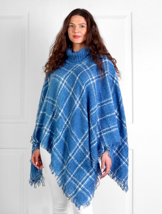 Loose Neck Poncho W/ Big Plaid